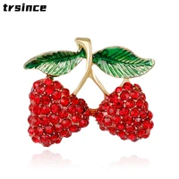 red rhinestone brooches for women kids cherry brooch corsage bouquet hijab pins feminino party dress accessories