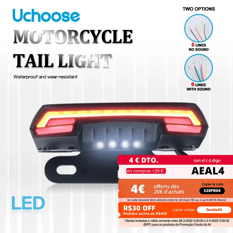 

Flash Warning Turn Signal Lamps Dynamic License Plate Lights Tail Rear Brake Stop Double General Waterproof Motorcycle Scooter