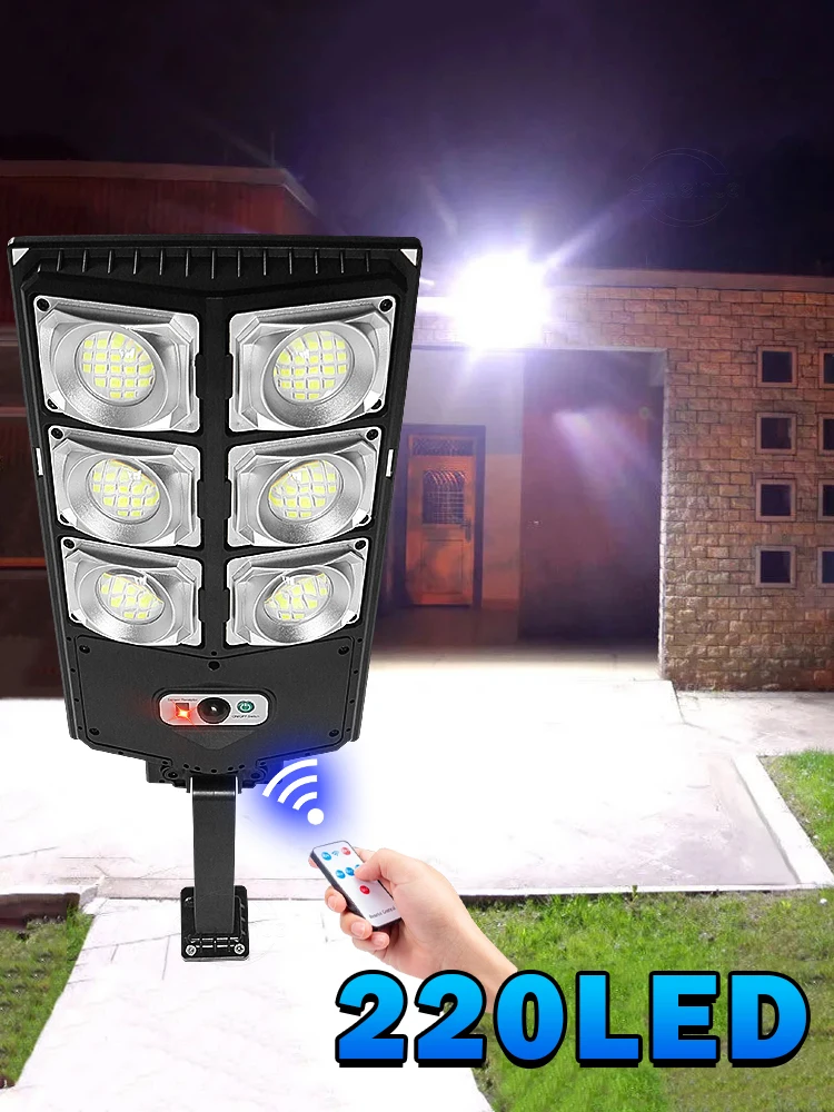 

Наружные солнечные светодиодные фонари с датчиком движения IP65 Водонепроницаемая солнечная лампа Супер яркий 6800mha 220LED Уличный свет Садовый настенный светильник