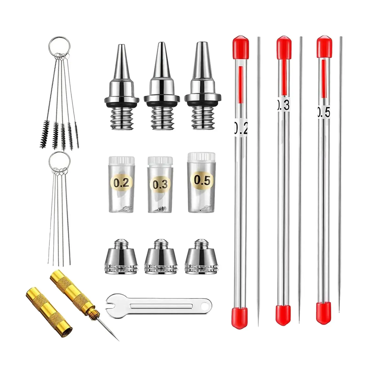 

13 Pieces 0.2mm 0.3mm 0.5mm Airbrush Nozzle Kits Fittings Replacement Parts with
