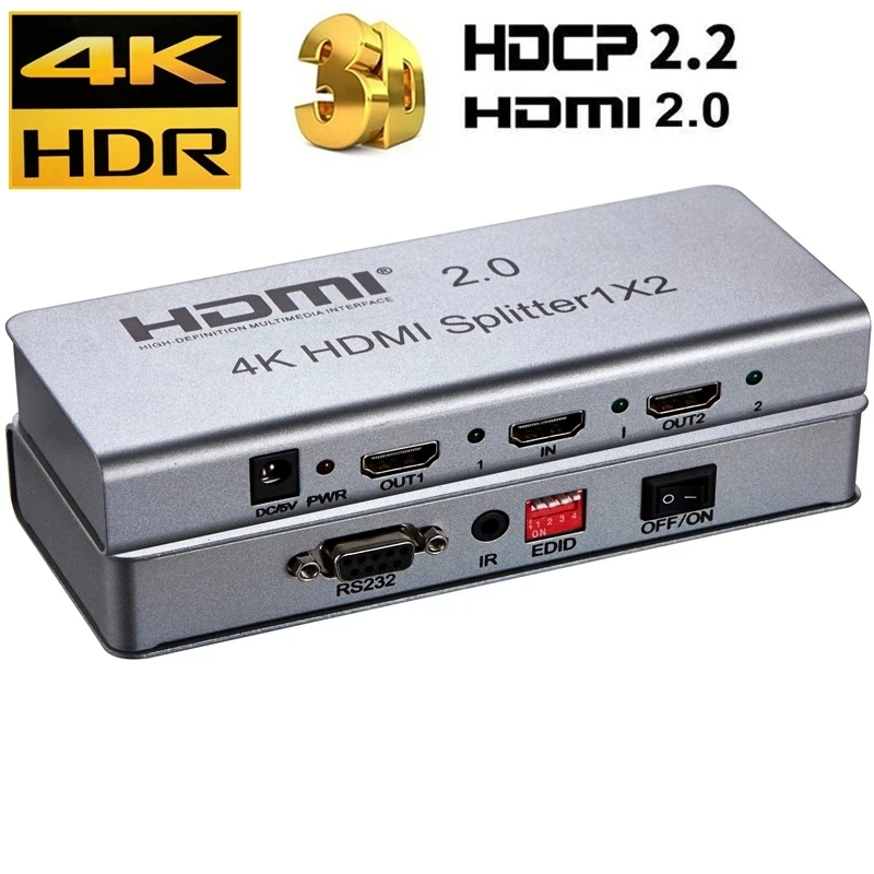 

4K HDMI-compatible 2.0 Splitter 1x2 CEC 4K 60Hz HDR 1 in 2 out with EDID RS232 control for PS5 PS4 pro apple TV