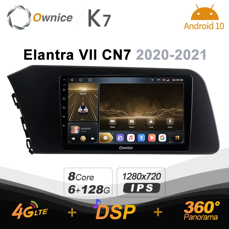

Автомагнитола Ownice K7 Android 10,0 для Hyundai Elantra VII CN7 2020 - 2021 4G LTE 360 2din, автомобильная аудиосистема 6G + 128G
