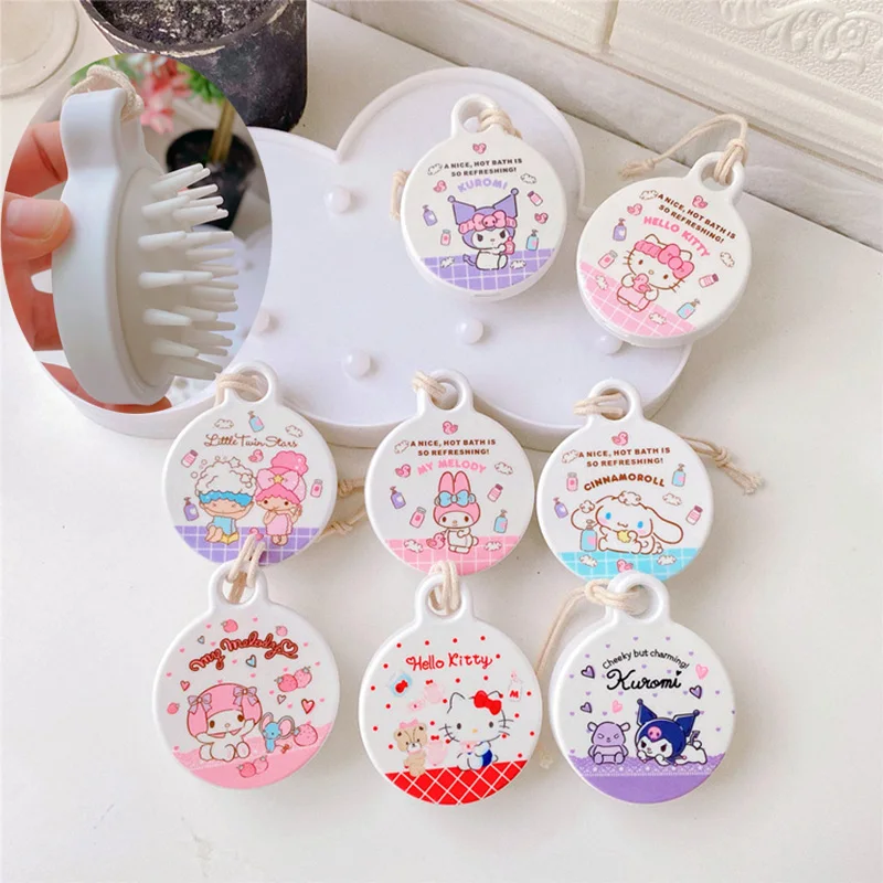 

New Kawaii Cinnamoroll MyMelody Kuromi Kitty Cartoon Shampoo Comb Head Massage Care Cleaning Brush Silicone Head Grabber Sanrios