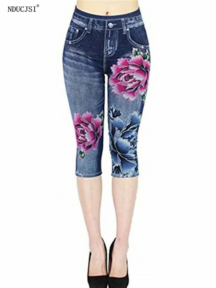 NDUCJSI Sexy Short High Waist Push Up Flower Printed Capris Women Seamless Sports Pants Gym Exercise Leggings Female Clothing