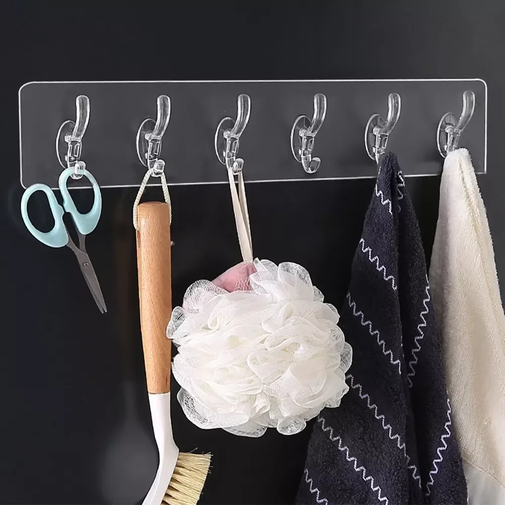 

NEW 3/5/6 Row Transparent Hook Punch-Free Wall Strong Sticking Hook Holder for Hat Clothes Hanger Towel Holder Bathroom Storage
