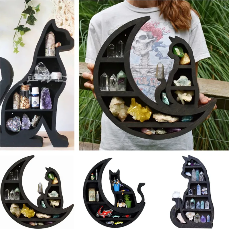 

1pcs Moon Cat Crystal Shelf Cat Crystal Essential Oil Display Wall Shelf Living Room Bedroom Home Decor