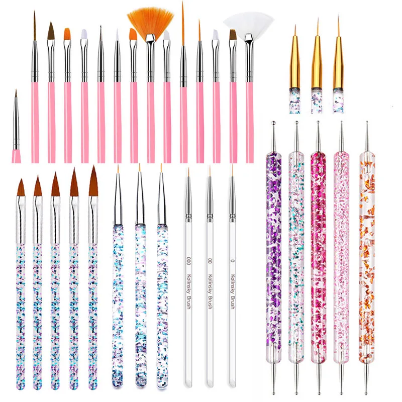 Nail Art Brush Design Tip Painting Drawing Carving Dotting Pen Builder FlatFan Liner Acrylic Gel UV Polish Tool Manicure