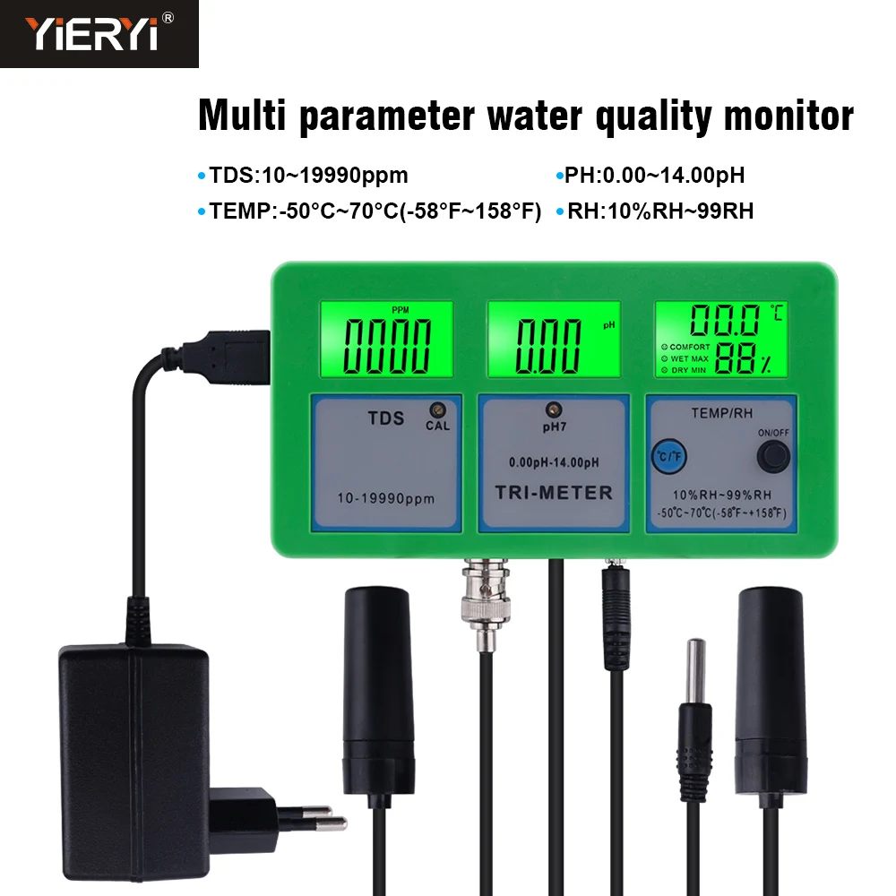 Измеритель PH 4 в 1 тестер качества воды TDS RH с электродом для бассейна аквариума