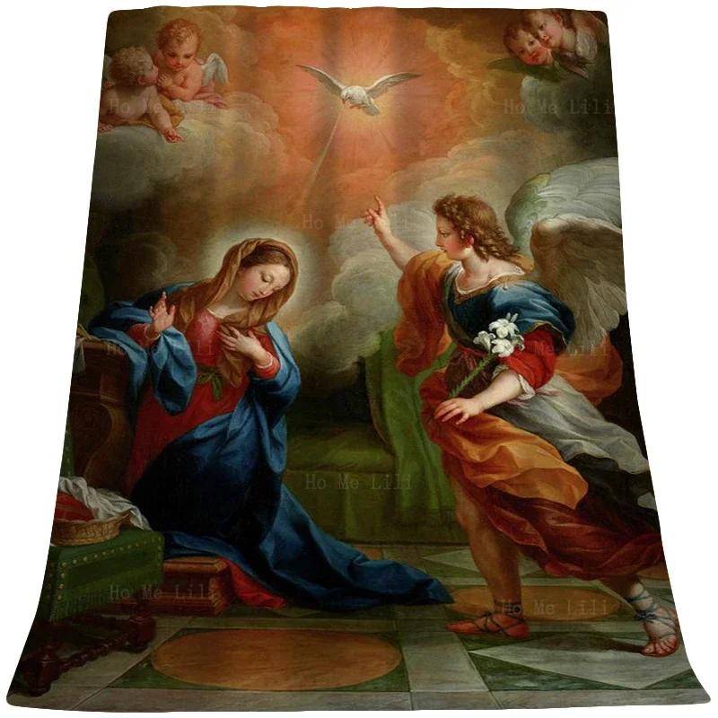 Одеяло Фланелевое с изображением Иисуса на день рождения Богородицы и ангела от