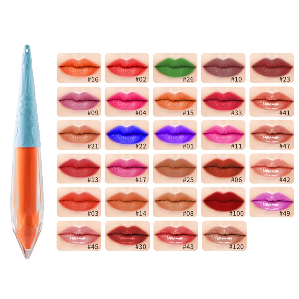 

Low MOQ Wholesale Mirror 33 Colors Optional Hydrating Lip Glaze Private Label Matte Shimmer Long Lasting Cone Liquid Lipstick