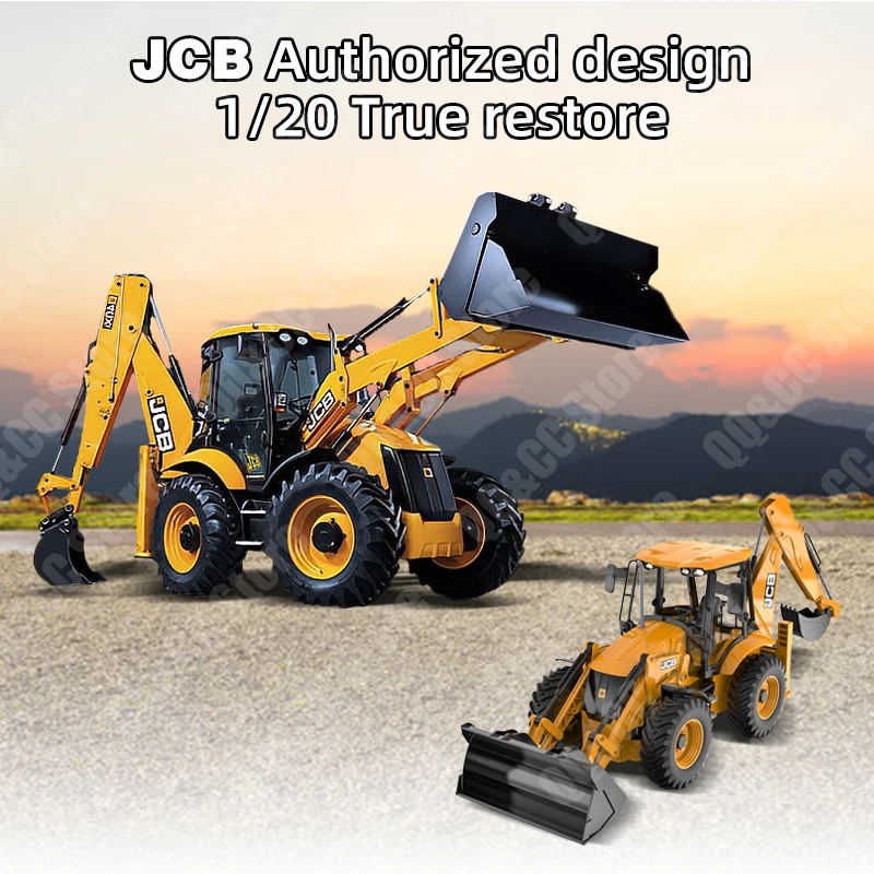 RC Backhoe Loader DOUBLE E  E589 1:20 Excavator Remote Control Car Engineering Vehicle Truck Model Bulldozer Trailer Toy for Boy enlarge