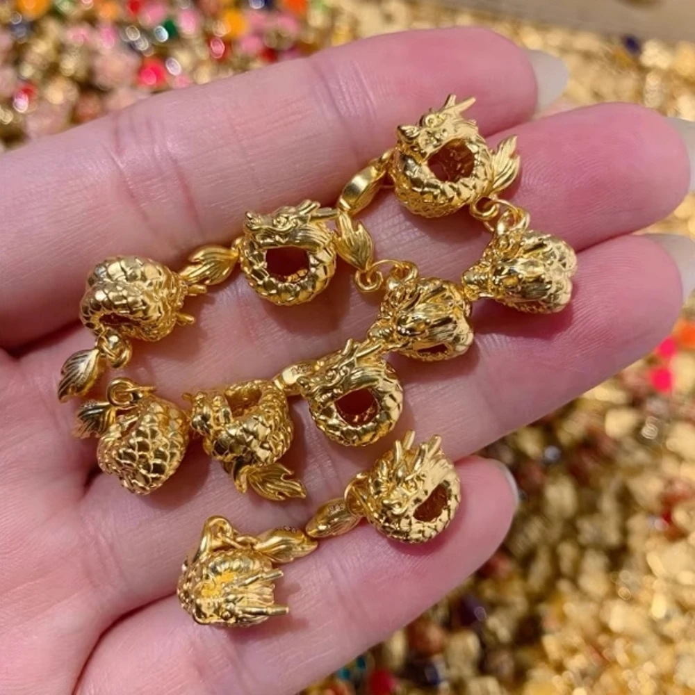 1 шт. настоящий чистый 999 24-каратный желтый золотой бисер сделай сам на удачу