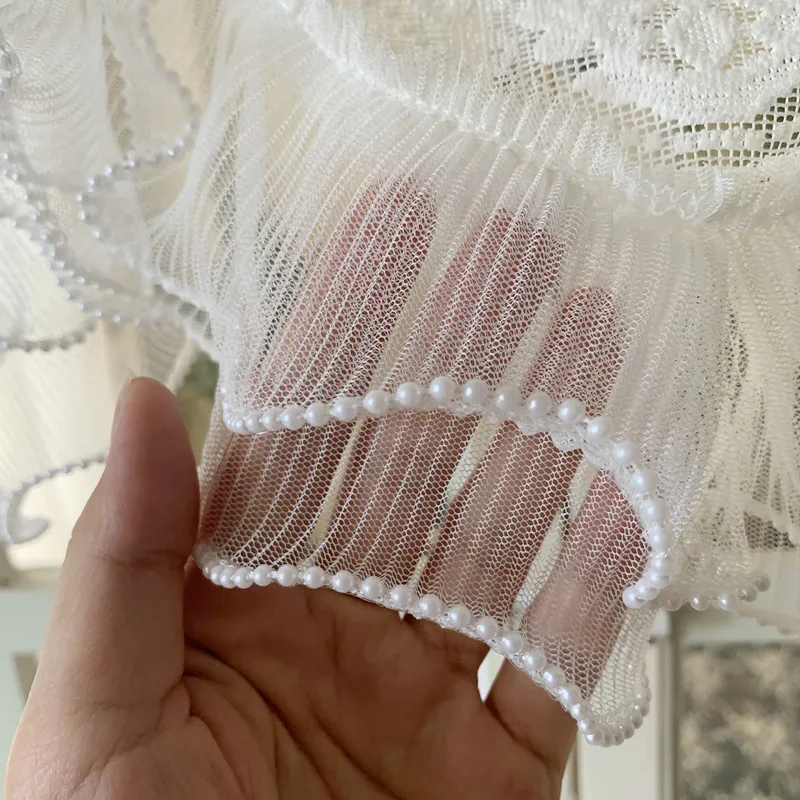 Корейские пасторальные двойные кружевные жемчужные короткие тюлевые шторы в