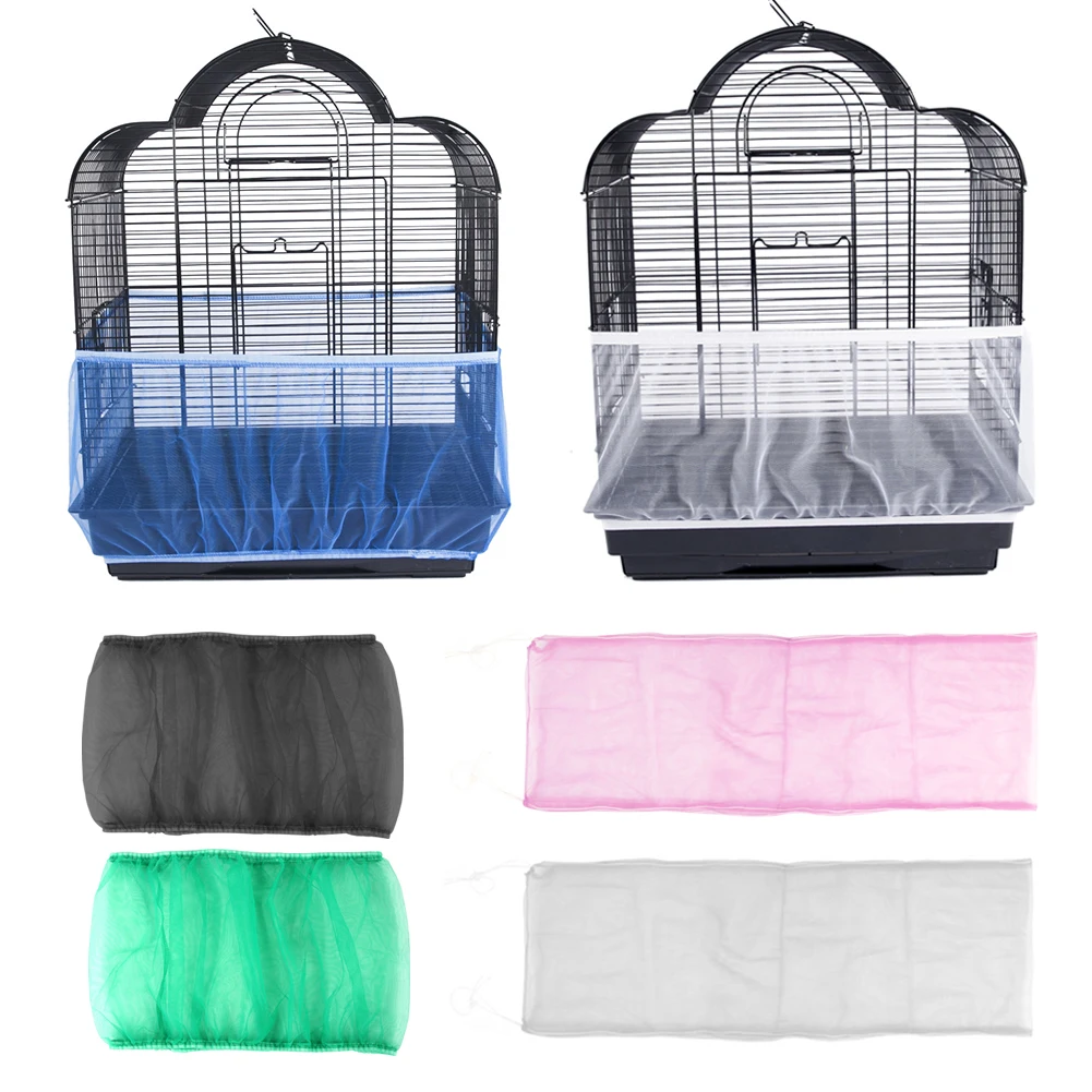 

Nylon Mesh Bird Cage Cover Shell Skirt Net Easy Cleaning Seed Catcher Guard Bird Cage Accessories Airy Mesh Parrot Bird Cage Net