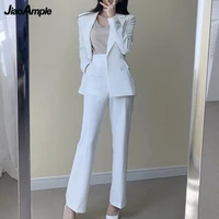 2022 spring autumn women two pieces blazer pants set korean graceful office lady white suit coathigh waist trouser ol outfits