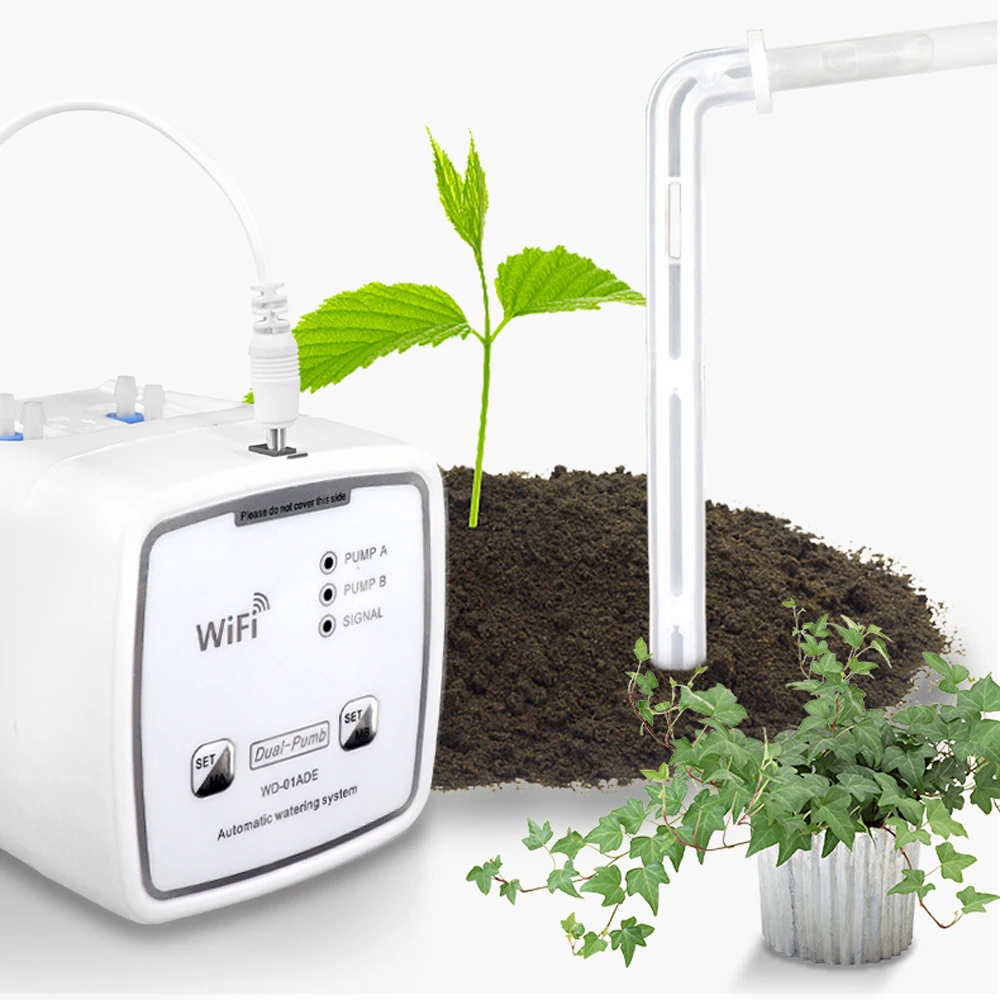 Double Pump WIFI Smart Watering Device Timed Automatic Drip Irrigation System Remote APP Controller for Garden Potted Plant