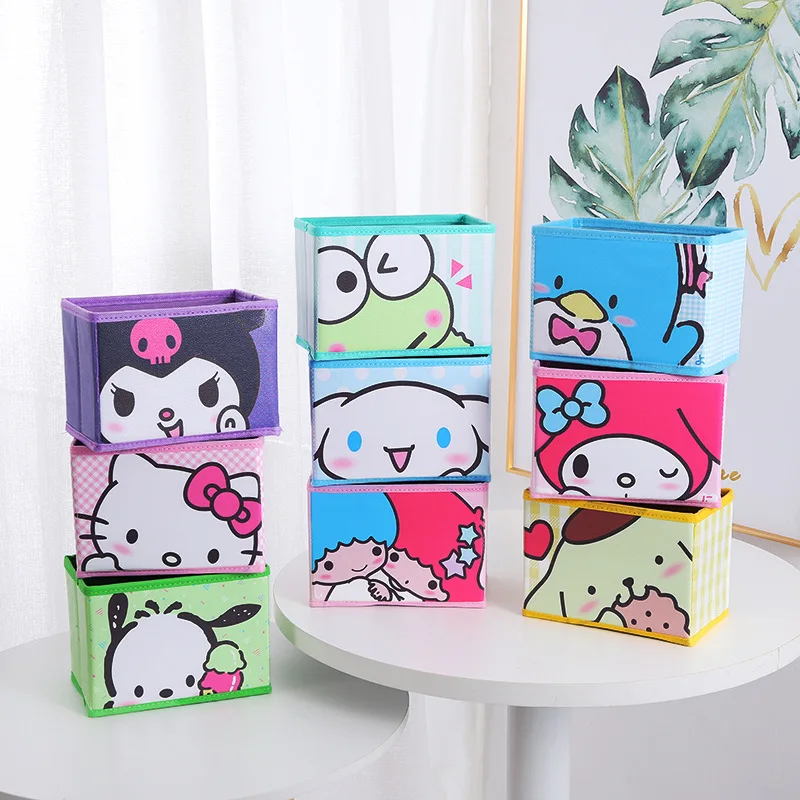 

Sanrios складная коробка для хранения Hellokittys Melody Cinnamoroll Kuromi Kawaii Pu настольная Косметика канцелярские принадлежности коробка для отделки нижнего белья