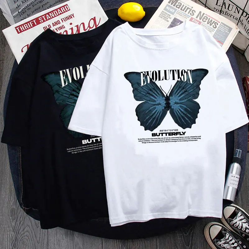 

Harajuku Hip Hop Womne T-shirts Punk Butterfly Short Sleeve T-shirt Fashion Swag Aesthetics Unisex Clothes Tops 2022 Summer Tee