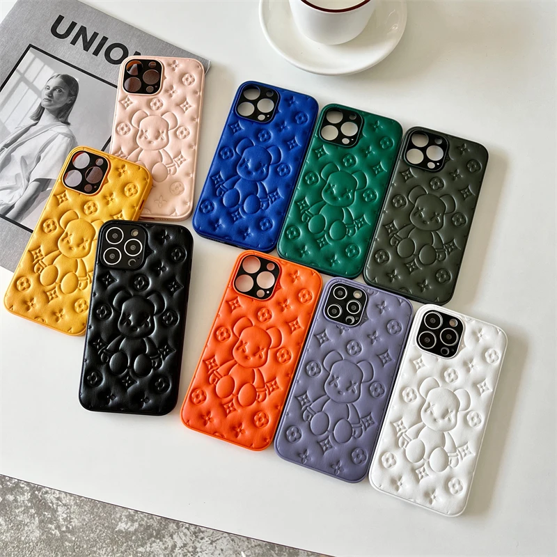 

Fashion Bear Pattern Leather Anti-drop Case for iPhone 14 Plus 13 12 11 Pro Max X XR XS 7 8 Plus SE 3 2 Soft Silicone Cover Capa