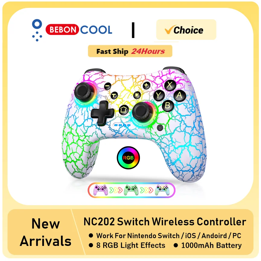 BEBONCOOL NC202 Беспроводной Контроллер RGB Для Nintendo Switch/OLED/Lite Android IOS ПК Программируемый