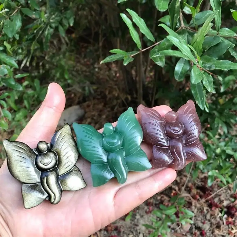 

Natural Crystal Butterfly Angel Figurine Healing Stone Gem Craft Gift Home Decoration Ornaments 1pcs