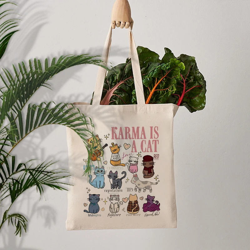Swifitie Karma Is A Cat узор большая сумка Холщовая на плечо для путешествий каждый день