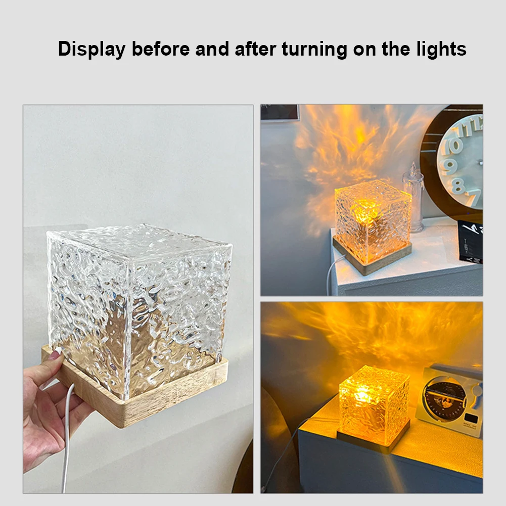 Вращающийся маленький ночник с водной рябью пульт дистанционного управления куб