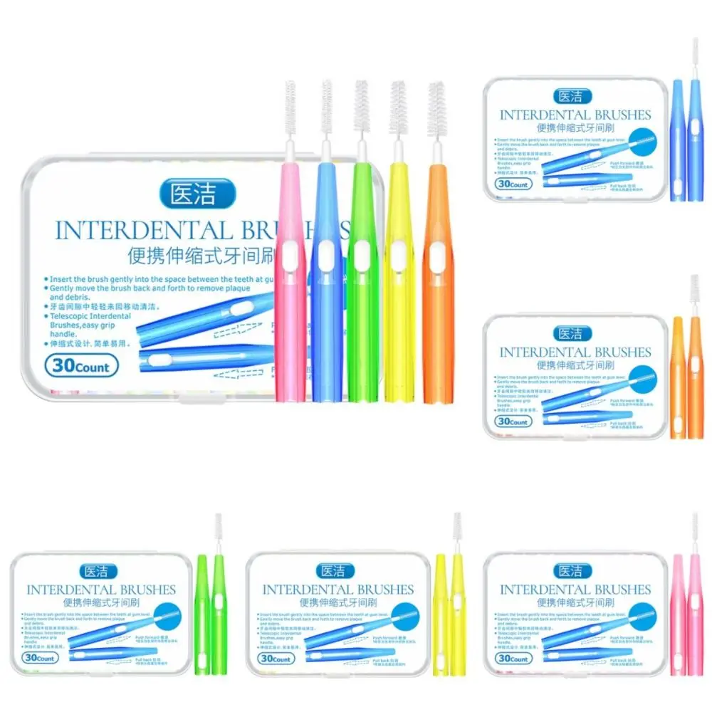 

Remove Food Plaque Telescopic Interdental Brush Oral Hygiene Care 0.6-1.5mm Toothbrush Push-Pull Toothpick Brushes Adult