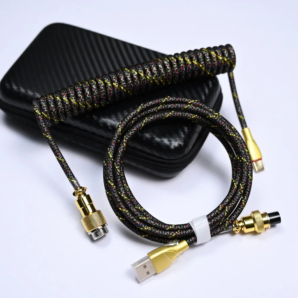 Позолоченный кабель-авиатор USB C к TYPE-A, пружинный провод USB-A Type-C для игр, магнитный переключатель, механическая клавиатура, комплект «сделай сам» (art.: 3920cd140d6fb) - 3920cd140d6fb