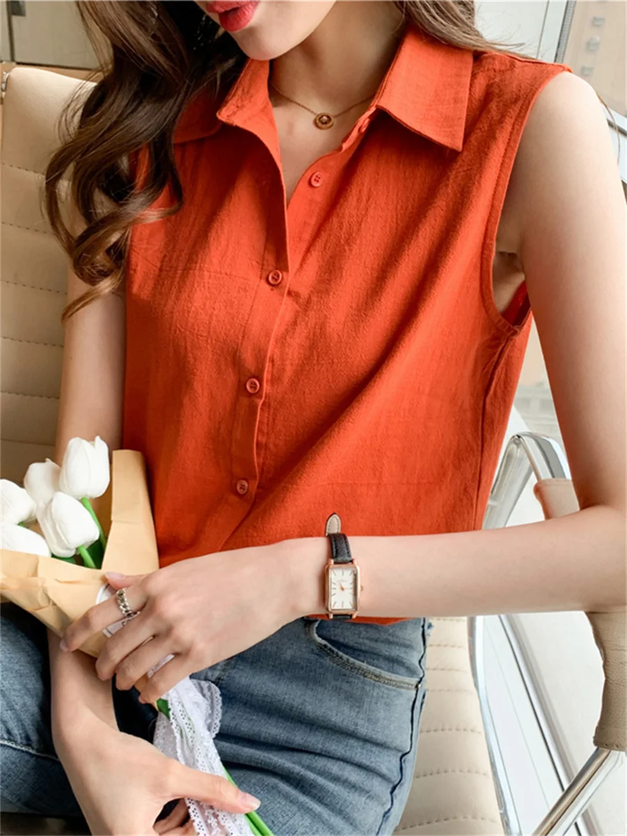 Sleeveless Chiffon Shirts Women Summer 2024 New Elegant Lapel White Shirt Loose Western Sle Base Vest Top