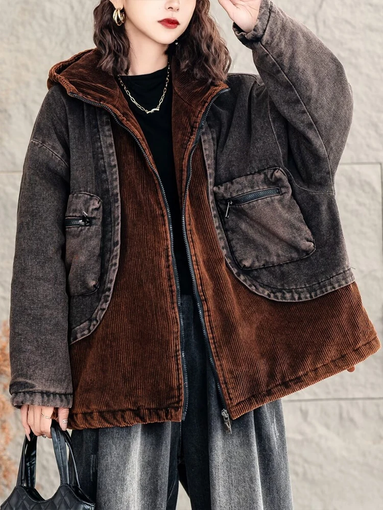 Max LuLu 2024 зимние парки женские модные вельветовые джинсовые стеганые куртки