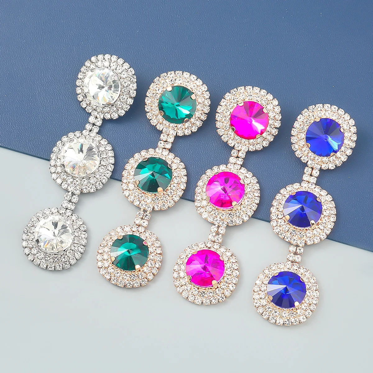 

Wedding Luxury Big Drop Earring Jewelry Fuchsia Shiny Crystals Drop Earrings for Women Prom Party Accessory Statement Earring