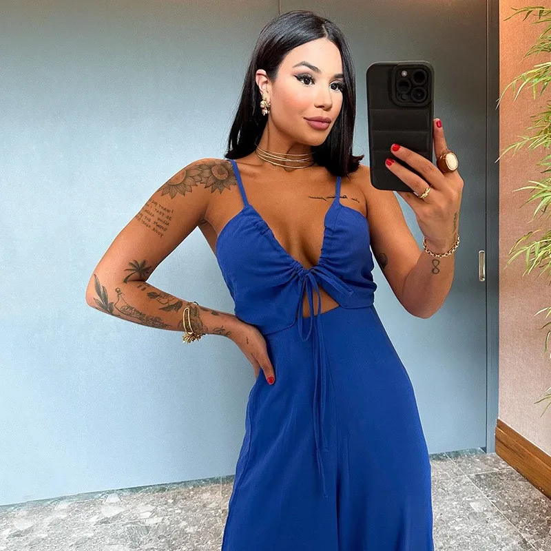 

Beach Dress Over Bikini Cover Up Bathing Suit Wear Women 2023 New Sexy Neckline With Hollowed Out Leg Pants Jumpsuit Solid