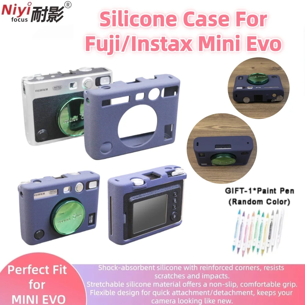 Фото Мягкий силиконовый чехол для камеры Fujifilm Instax Mini EVO, водонепроницаемый, пылезащитный, защитный чехол-сумка, зеленый, синий, черный, оранжевый №1