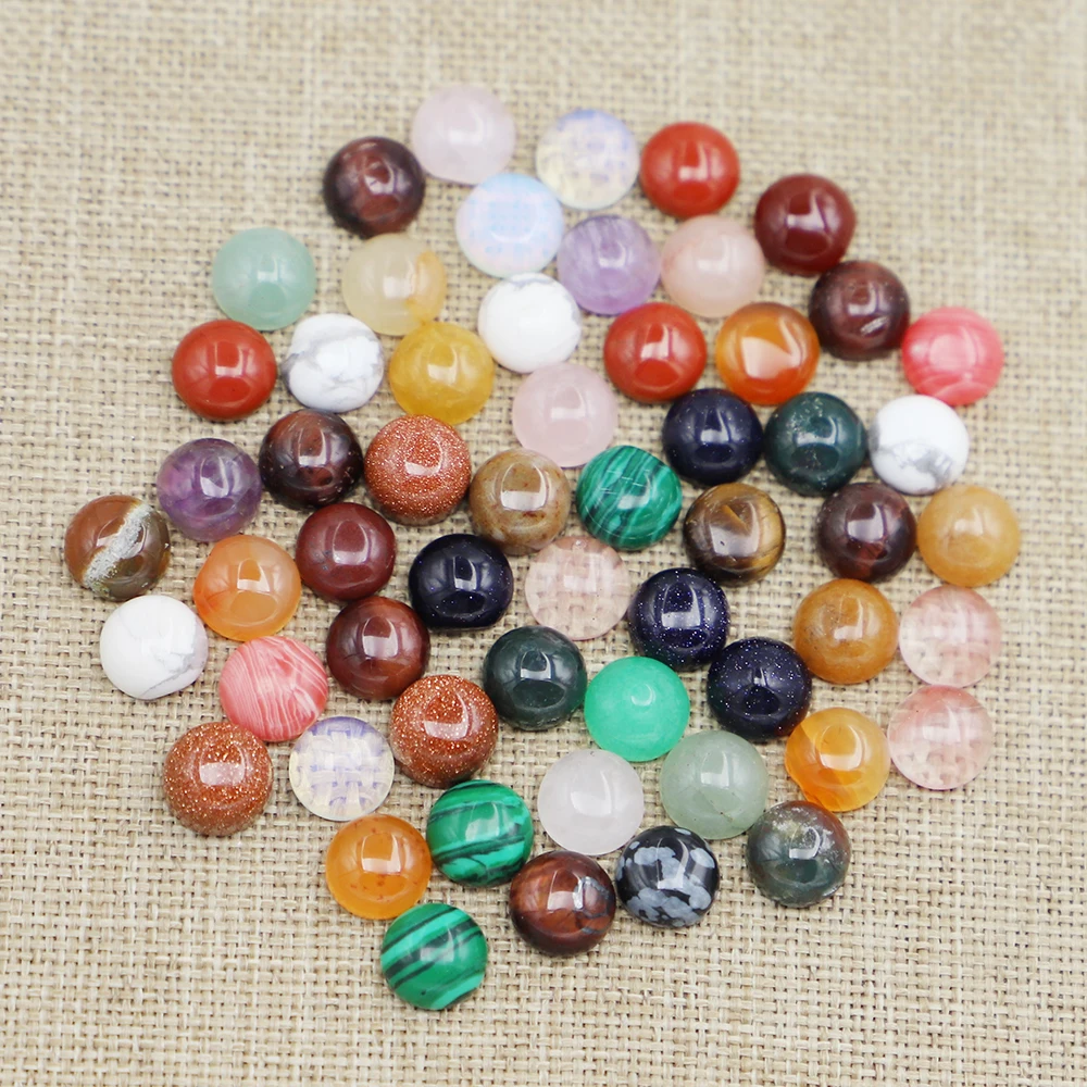 8MM Fashion Good Natural Stone Quality Assorted Round Cab Cabochon Beads DIY Ring Ear Studs Jewelry Accessories Wholesale 50Pcs