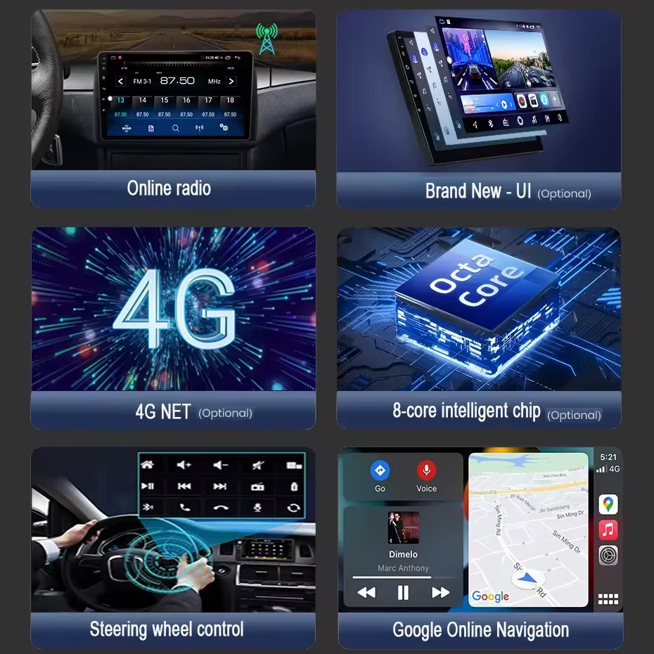 Android 14 DAB + DVR TPMS CARPLAY OBD 360 Калибровочная ткань Закаленная пленка для автомобильного радиоплеер DVD Система наблюдения