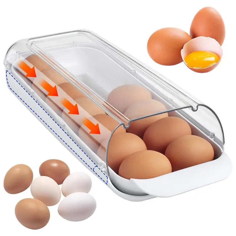 

Auto Rolling Egg Storage Box Rolldown Refrigerator Egg Dispenser Transparent Egg Tray Kitchen Refrigerator Egg Arrangement