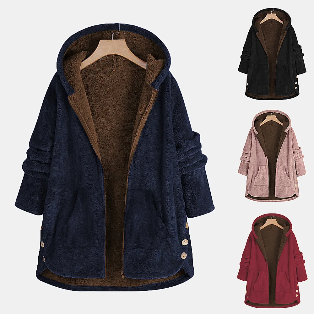 2022 autumn and winter new hooded long-sleeved cotton coat loose plus velvet fashion coat women's clothing