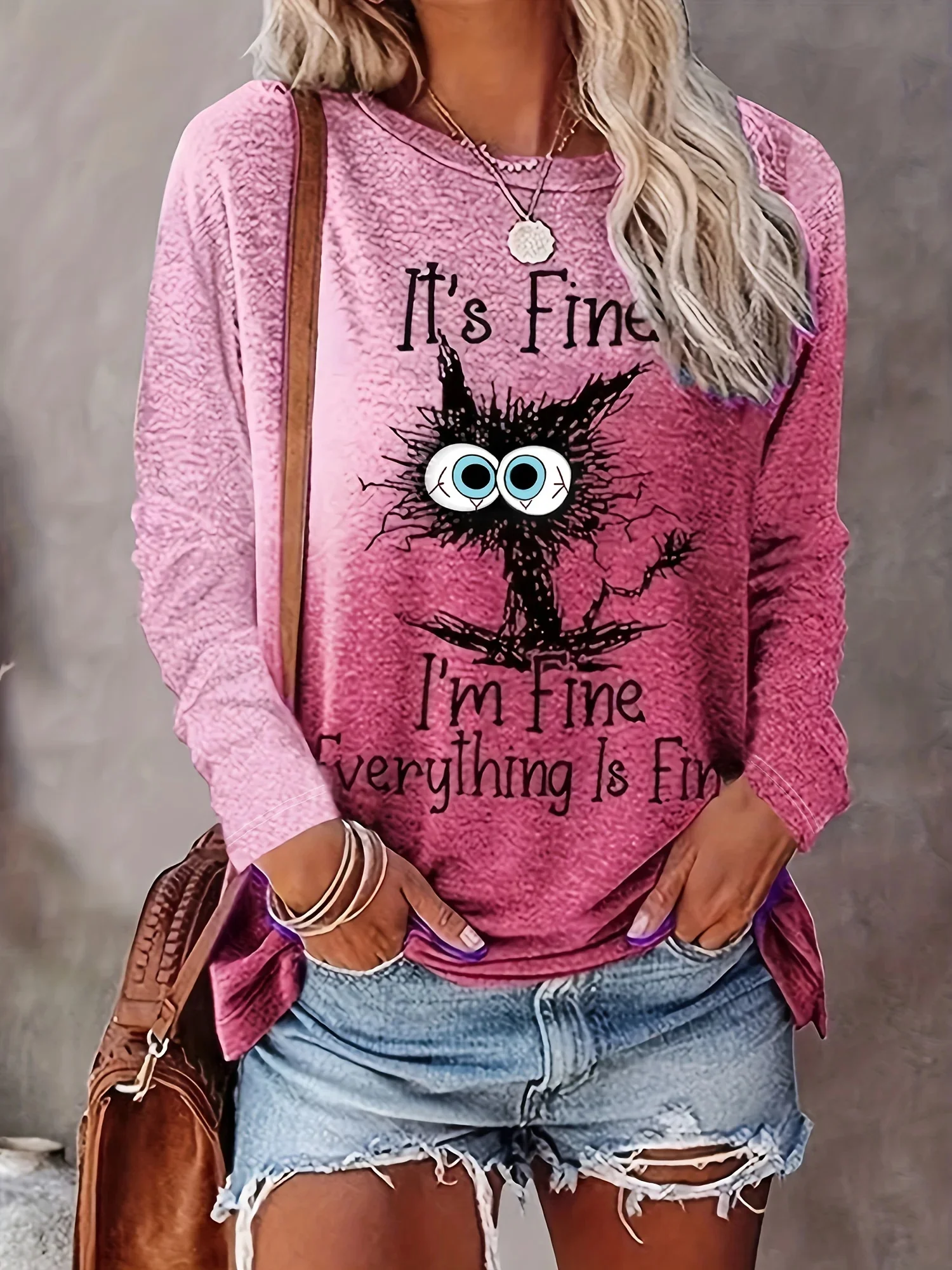 Футболка с круглым вырезом и принтом милого кота повседневная футболка длинными