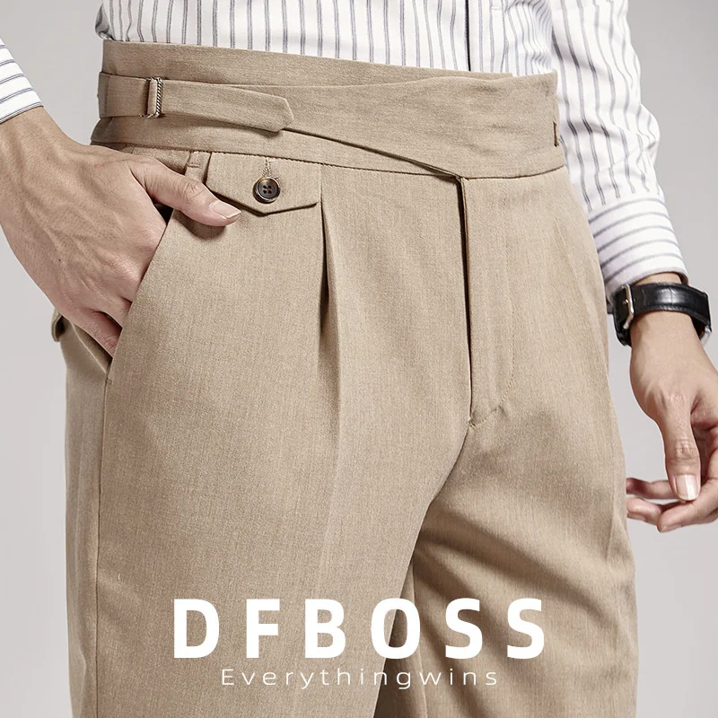 

Business Quality Brand Top Casual Straight Suit Pants Men's Solid Color High Waist Slim Fit Dress Trousers 2023 New
