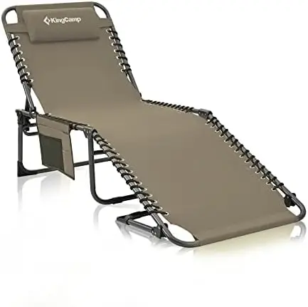

Lounge Chair 4-Fold Folding Camping Cot Adjustable Reclining with Pillow Pocket Lightweight Heavy Duty for Garden Yard Lawn Sun