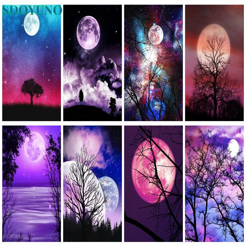 

SDOYUNO Moon DIY Decorative Painting Purple Universe Mosaic Painting By Numbers Frame Canvas Gift Painting Hand-Painted