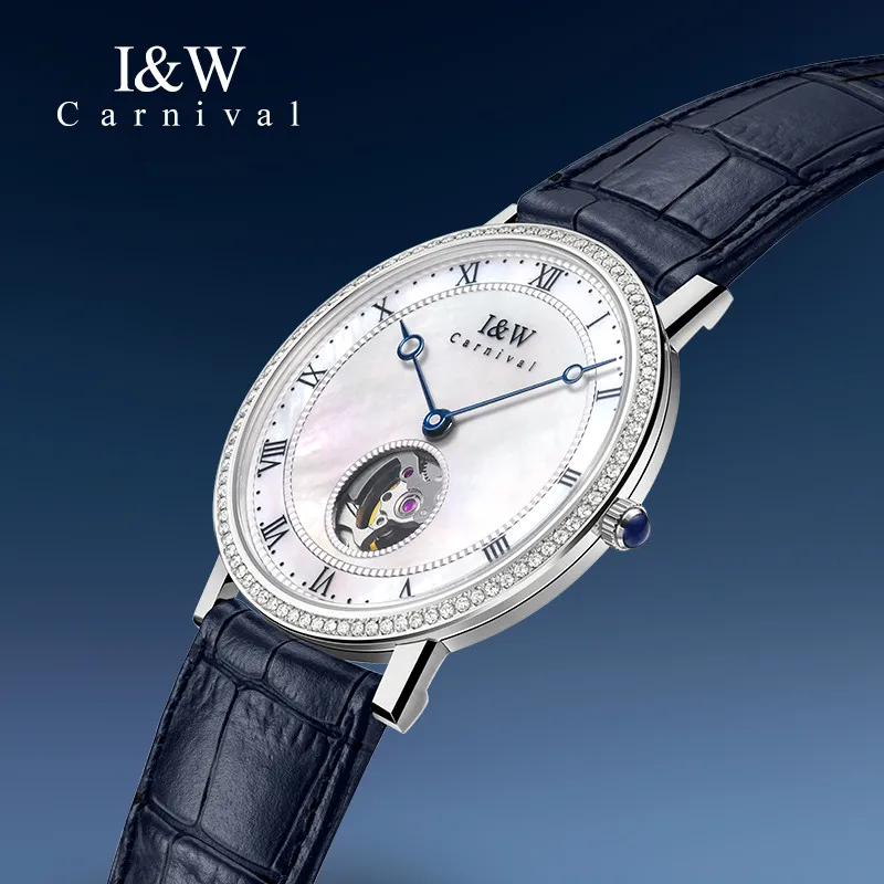 I&W CARNIVAL Luxury Women Mechanical Watch Ladies Fashion Waterproof Ultra Thin Sapphire Automatic Wristwatch Relogio Feminino
