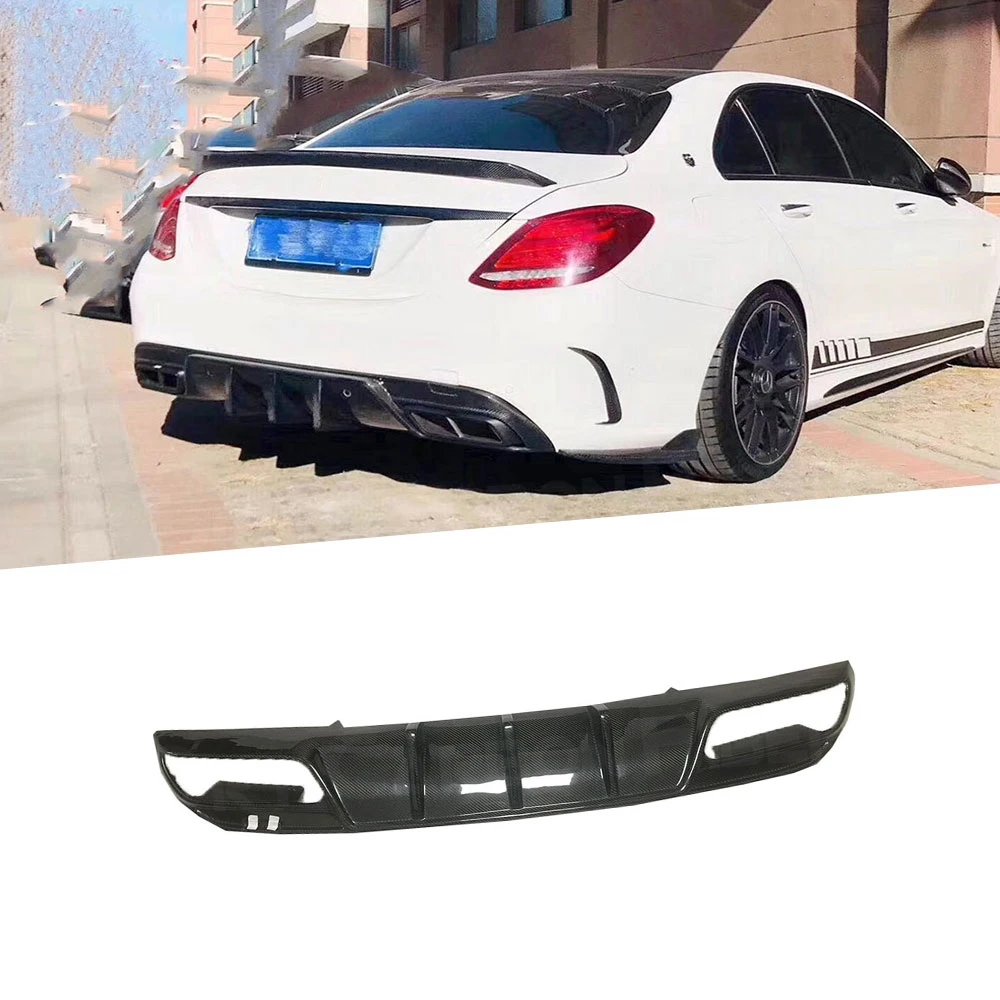 

Rear Bumper Lip Diffuser Spoiler Carbon Fiber For Mercedes Benz C Class W205 Sedan 4 Door C43 C63 AMG Sport 2015 - 2020 FRP