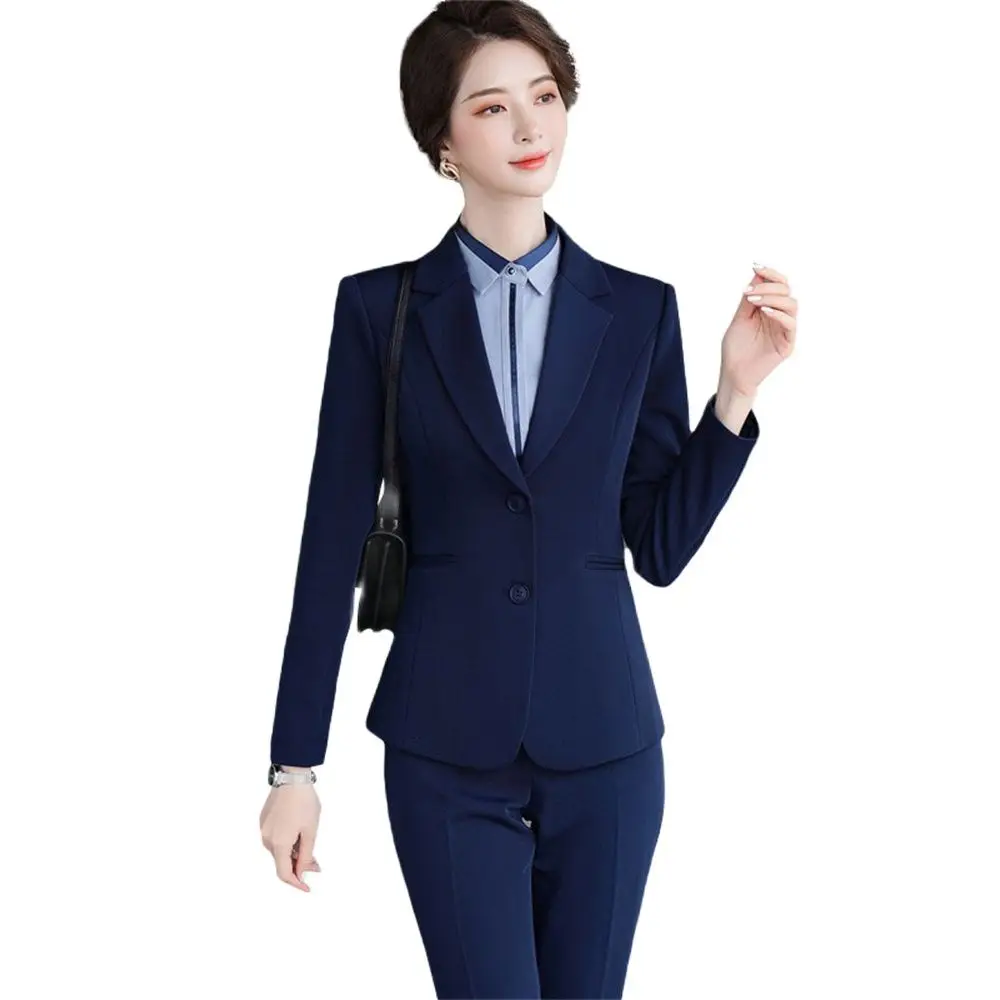 Elegant Women's Suit 2023 New Long Sleeve Slim Blazer and Trousers 2 Pieces Set Office Lady Formal Business Work Pant Sets