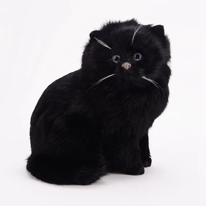 

new creative black plastic&fur cat model toy handicraft ,home decoration gift about 18x16cm