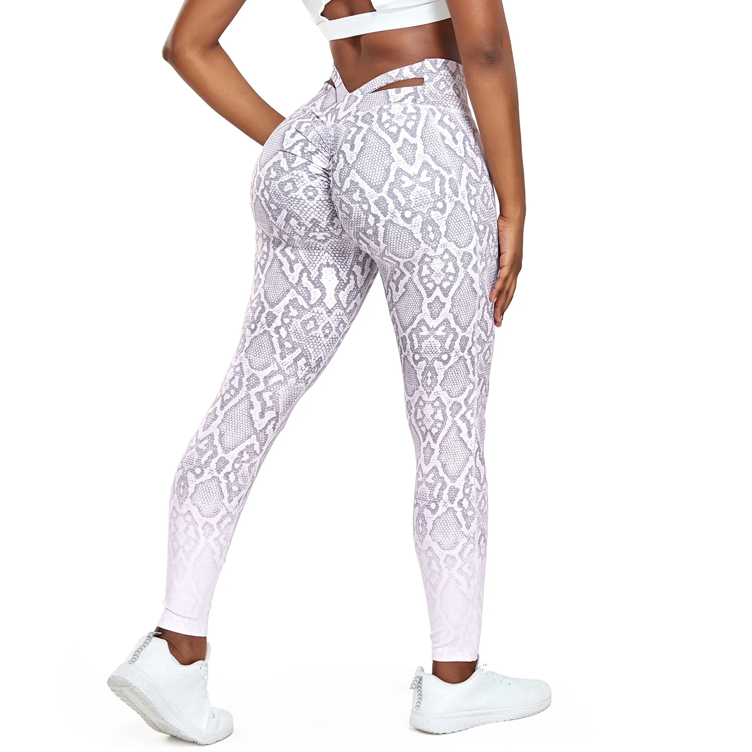 Leopard Print Leggings Gradient Women's Cross Waist Yoga Pants Snake Pattern Fitness High Waisted Jogging Sexy Elastic Trousers