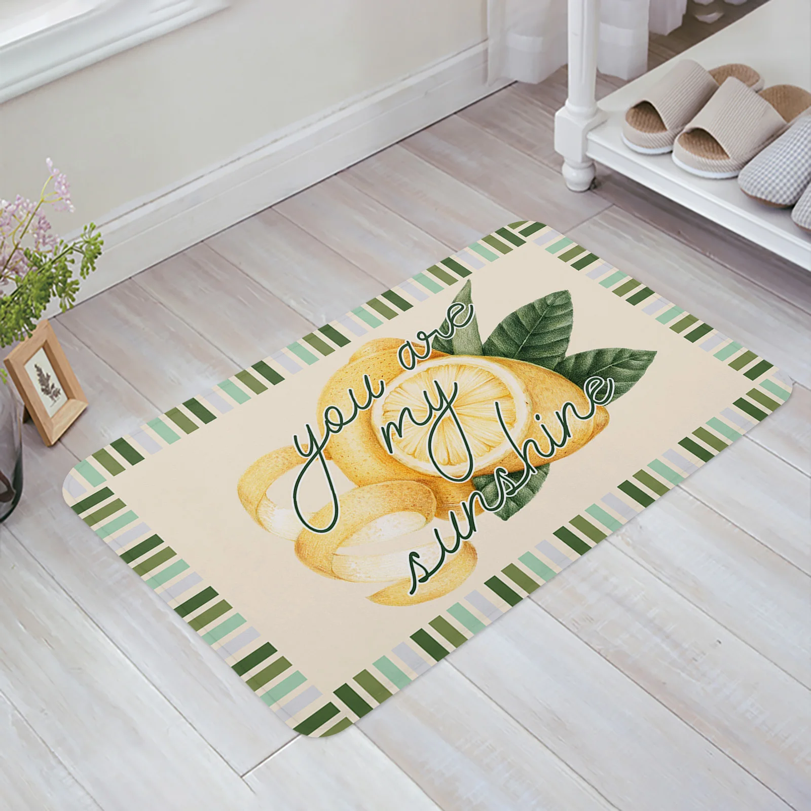 

Lemon Summer Stripes Retro Painting Entrance Welcome Doormat Bedroom Living Room Household Doormat Carpet Bathroom Non-slip Mat
