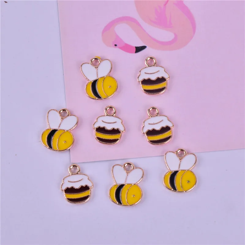 

10Pcs Cute Bee Honey Jar Enamel Alloy Charm Pendants For Making Dangle Earrings Bracelets Necklaces Jewelry Accessories Findings
