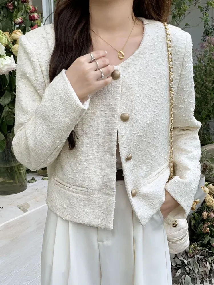 

Женская твидовая куртка, однотонное короткое пальто, верхняя одежда, осень 2023